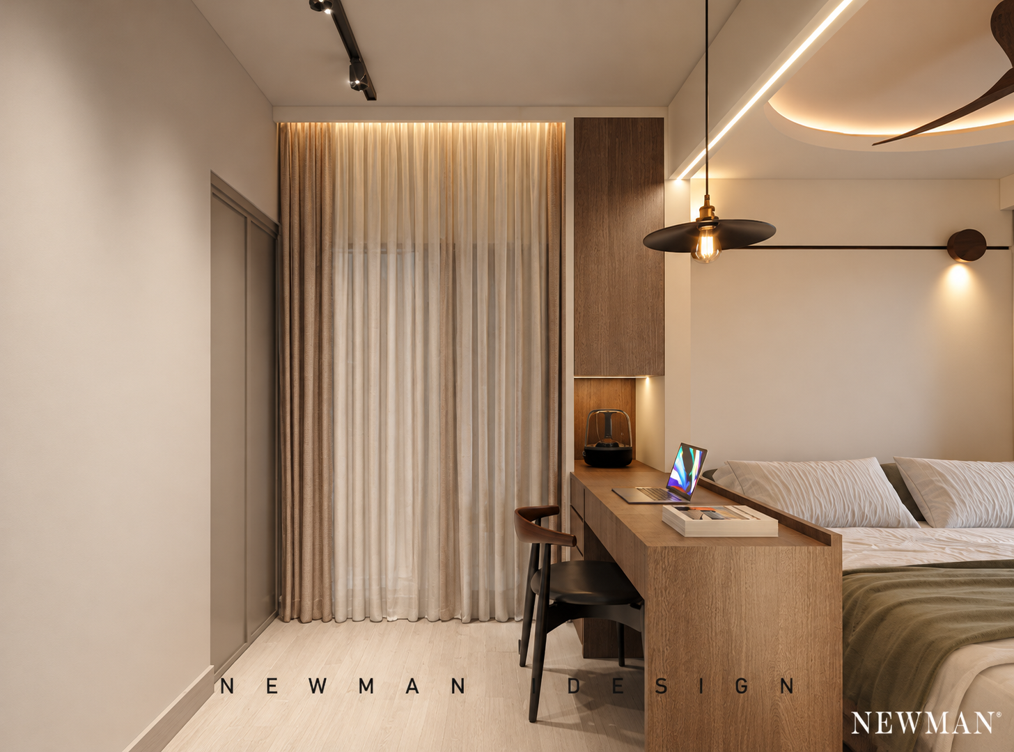 Warm Minimalist Bedroom Workspace