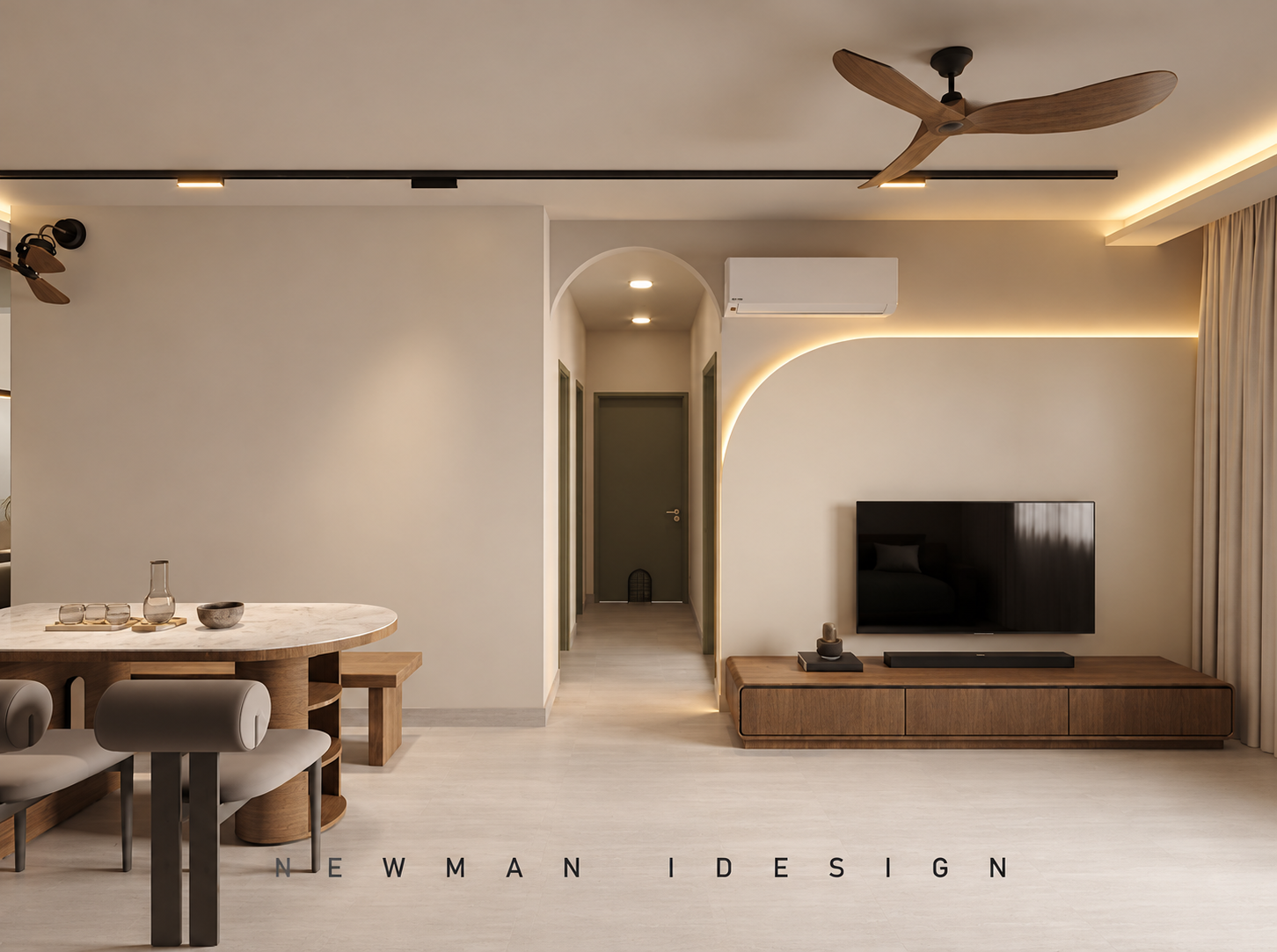 Warm Minimalist Living and Dining Interior (1)